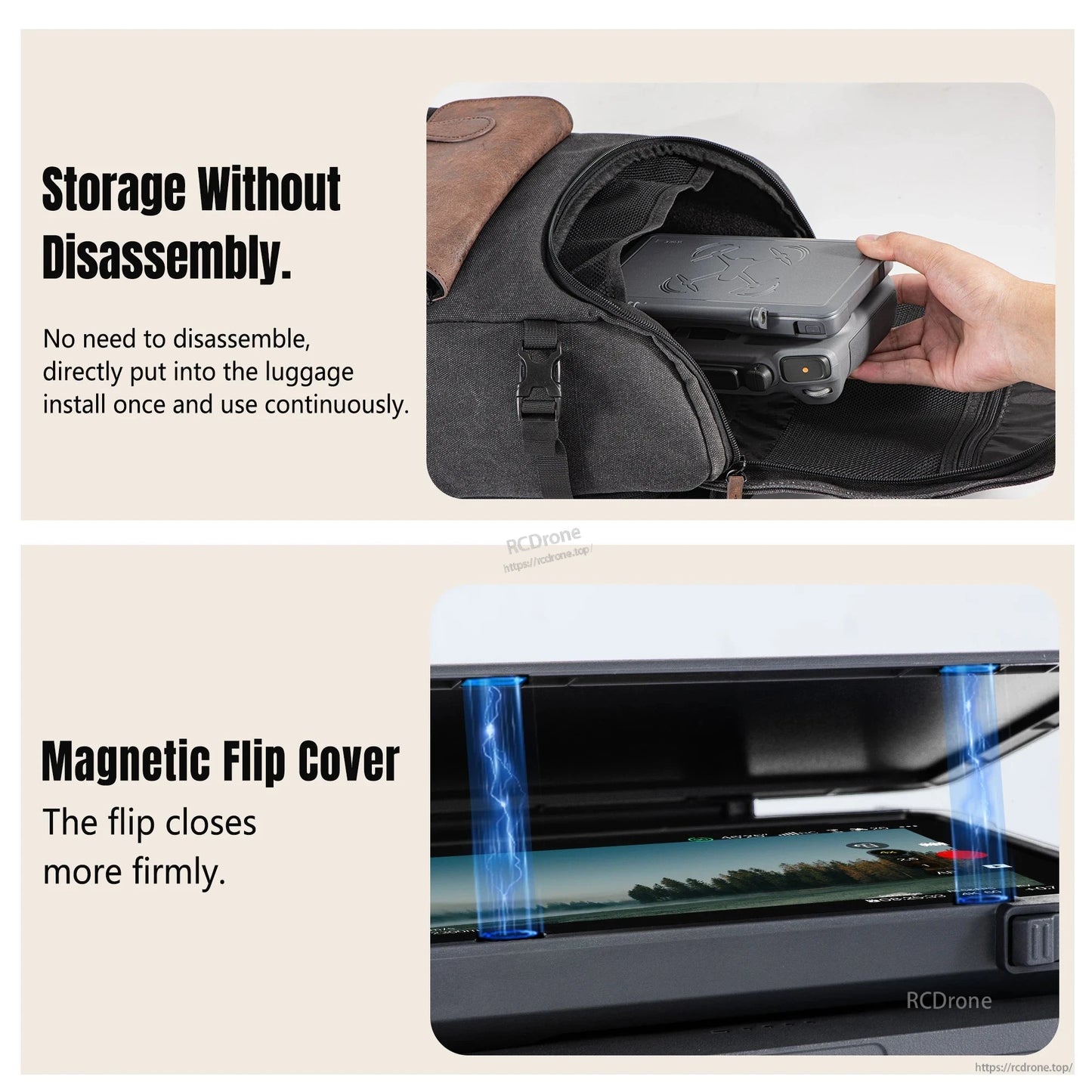 STARTRC 2‑in‑1 Screen Protective Cover, Stores without disassembly; magnetic flip cover ensures secure closure for direct luggage storage.