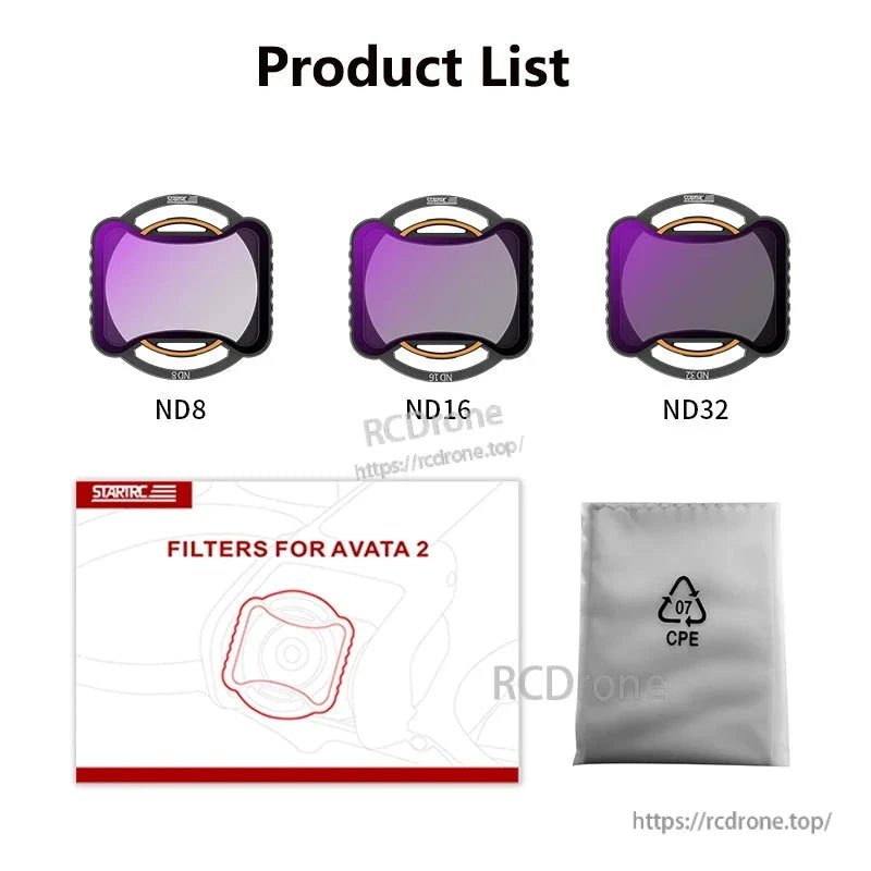 STARTRC ND Filter, Comprehensive set of filters for DJI Avata 2, including ND, CPL, and UV filters, weighing 0.8g and measuring 1.8*27*27.2MM.