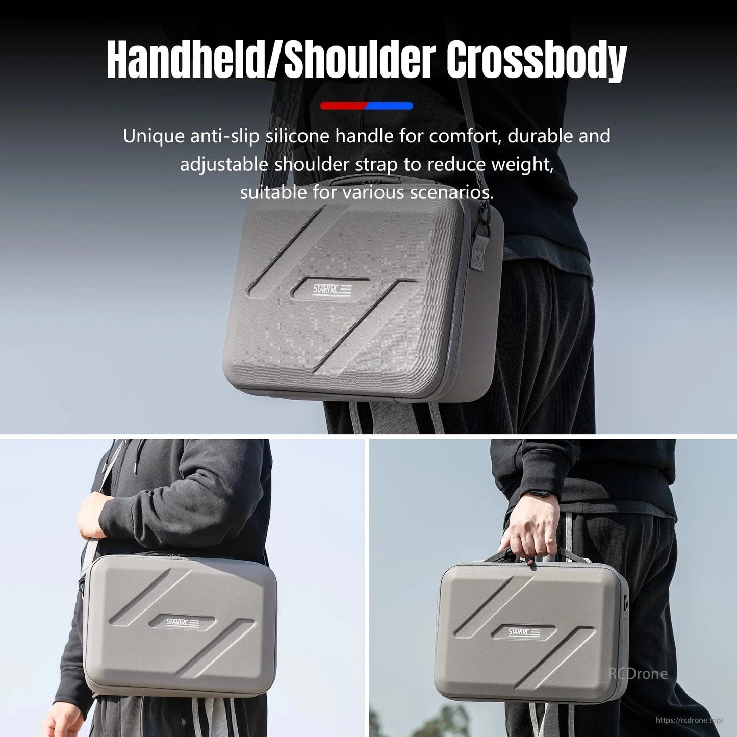 STARTRC Shoulder Bag, Gray portable case with anti-slip handle and adjustable strap, designed for DJI Flip drone and RC2/RC-N3 remote controller.