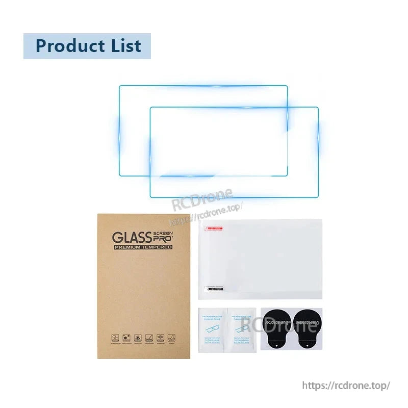 Tempered glass screen protector for DJI RC Pro 2, 9H hardness, 0.35mm thick, includes installation kit for easy setup and durable protection.