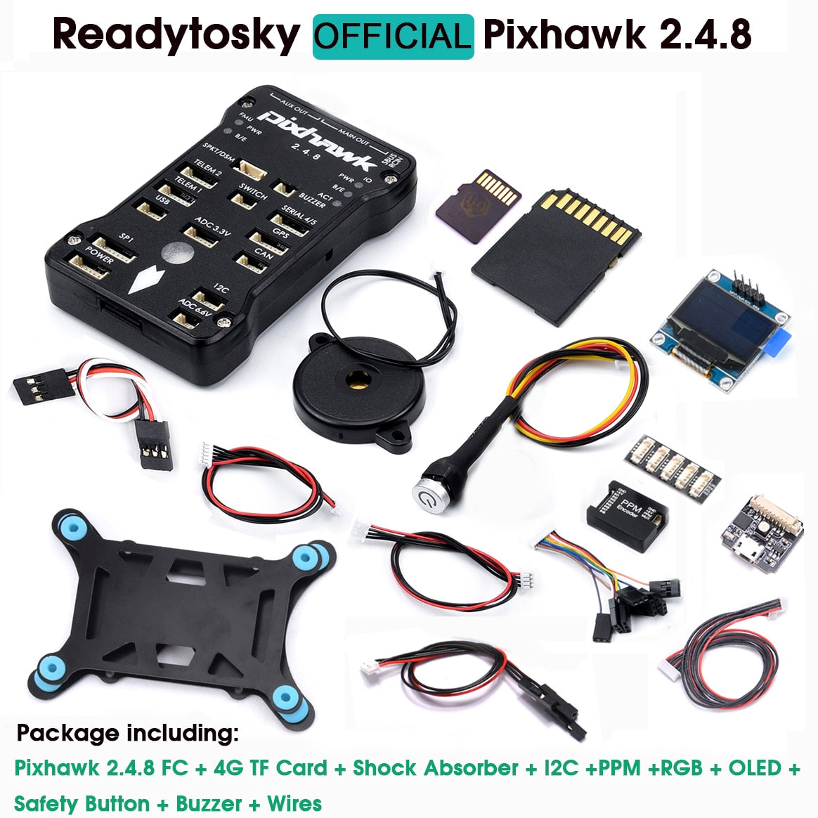 Package includes: Pixhawk 2.4.8 FC + 4G TF Card + Shock Ab