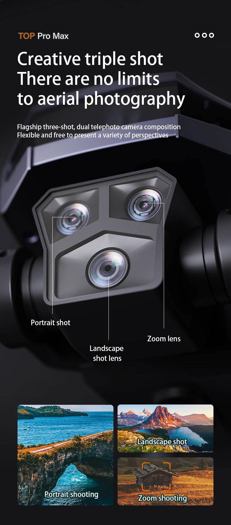 P18 Drone, TOP Pro Max 000 Creative triple shot There are no limits to aerial photography Flagship three-shot