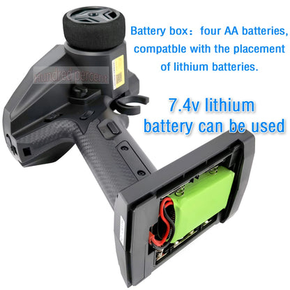 FLYSKY FS-G7P R7P, four AA batteries, compatble with the placement of Iithium batteries .