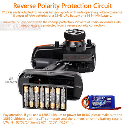 RC8X is easily adapted for various battery layouts with wide operating voltage tolerance 