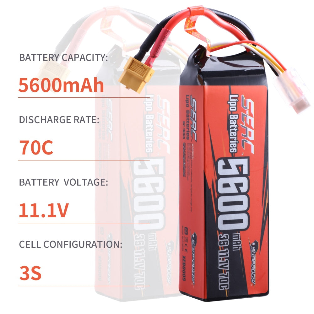 SUNPADOW 3S Lipo Battery 11.1V 5600mAh 7100mAh 70C with XT60 Plug - for RC Vehicles Buggy Truggy Crawler Monster Truck Car Hobby