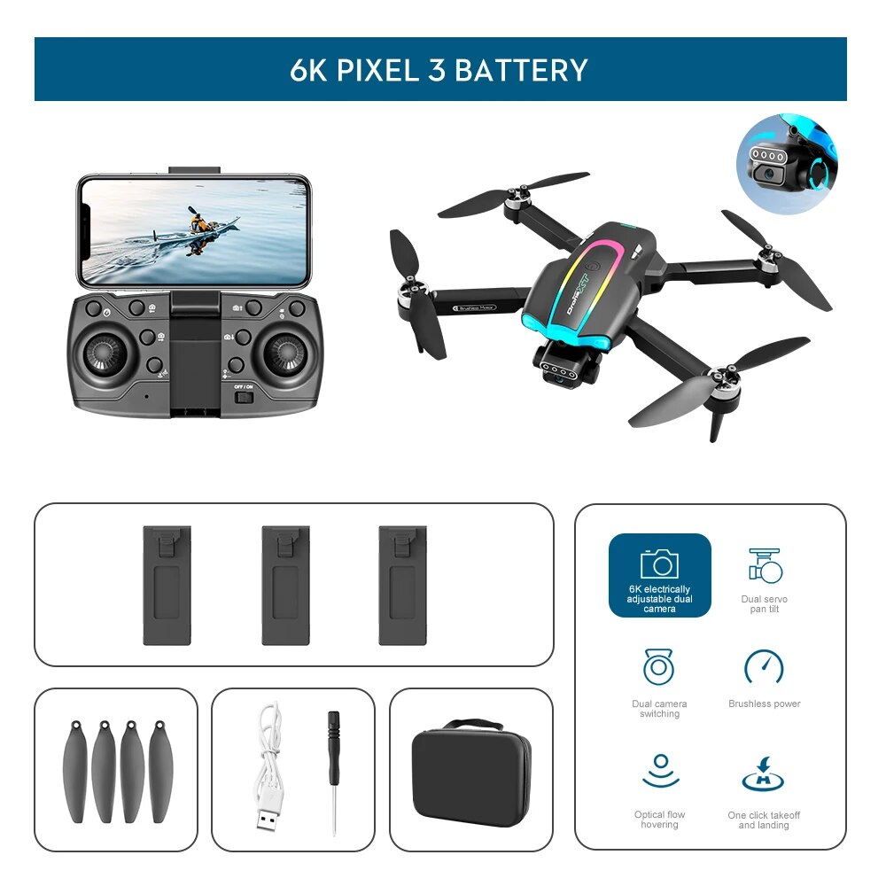 XT105 Drone, 6K PIXEL 3 BATTERY BK electrically adjustable dual Dual