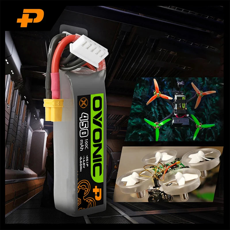 Акумулятор Ovonic 14.8V 4S 450mAh 100C LIPO для дронів із штекером XT30