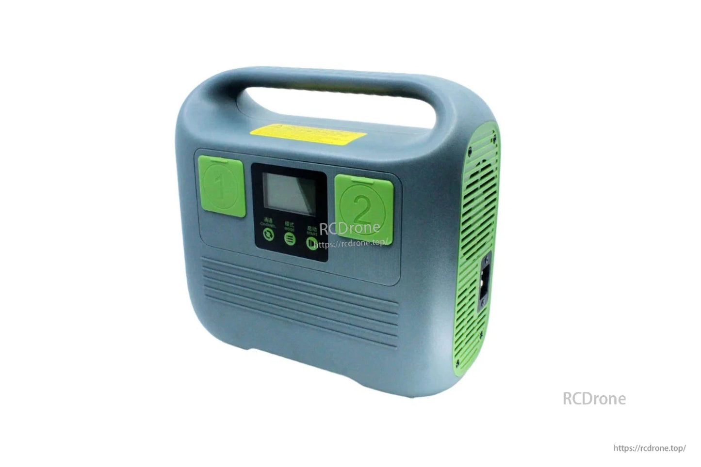 SkyRC PC3000H Quattro battery charger with carry handle, LCD screen, dual control buttons, and side vents