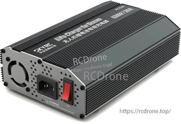 SkyRC PC520 Balance Charger, SkyRC PC520 LiPo balance charger with ribbed aluminum case, cooling fan, IEC AC input and red power switch