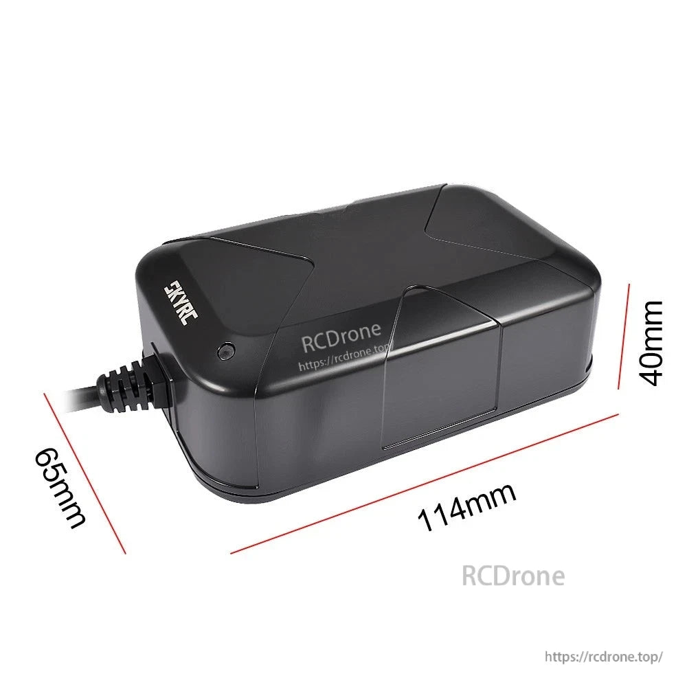 SkyRC PSA100 AC power supply adapter in black with attached cable, compact 114 x 65 x 40 mm size
