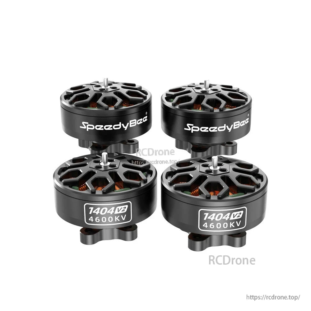 SpeedyBee 1404-V2 4600KV Brushless Motor, Set of four SpeedyBee 1404 V2 4600KV brushless drone motors with black housings and top-mounted shafts
