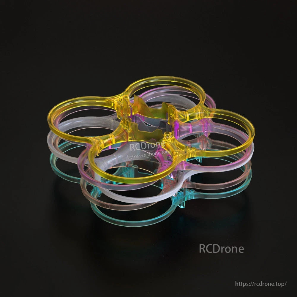 Stack of translucent SpeedyBee BEE35 propeller protection duct guards with four circular rings