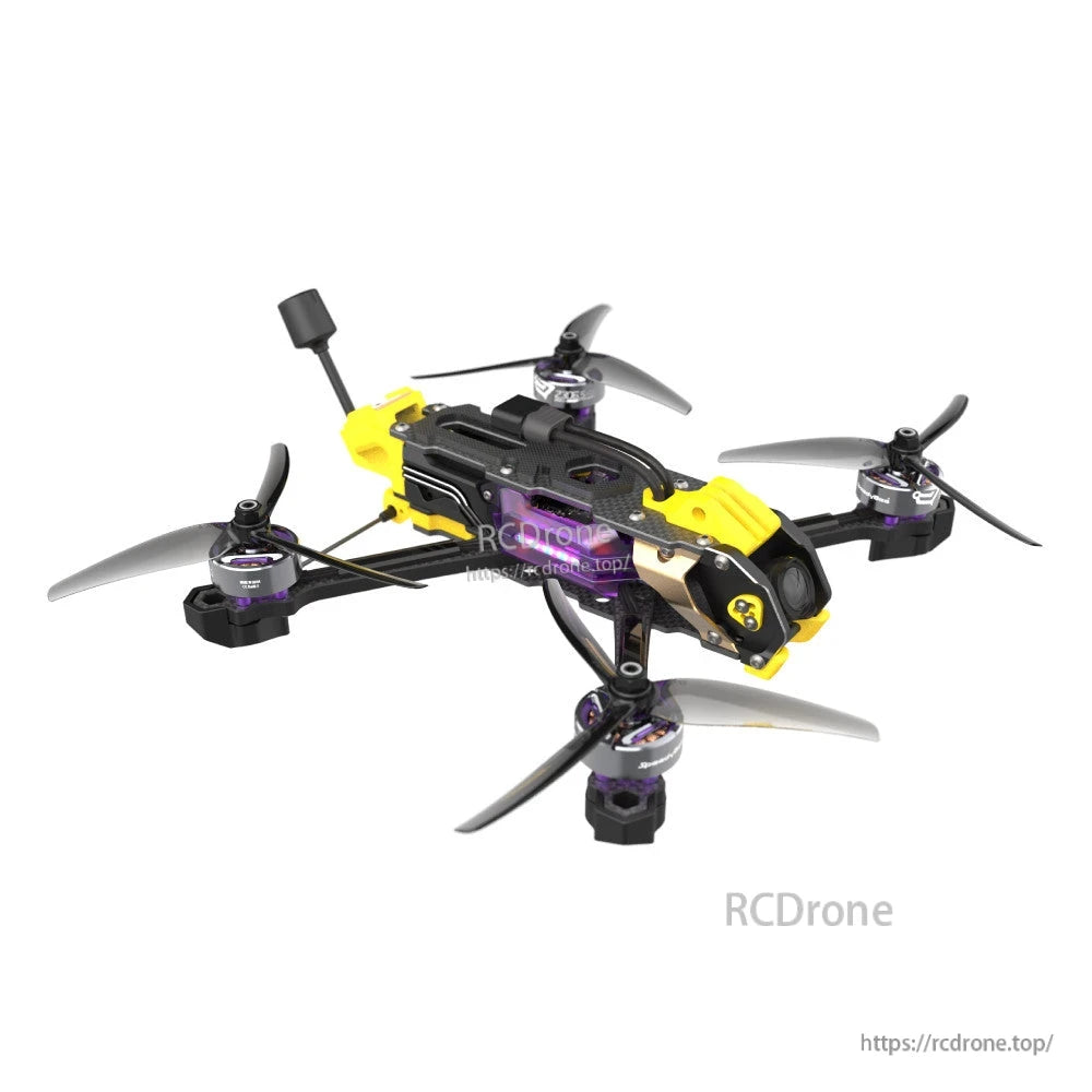 SpeedyBee Mario 5 DC/XH Drone Upgrade Kit, SpeedyBee Mario 5 drone upgrade kit quadcopter with carbon frame, yellow mounts, FPV camera and antenna