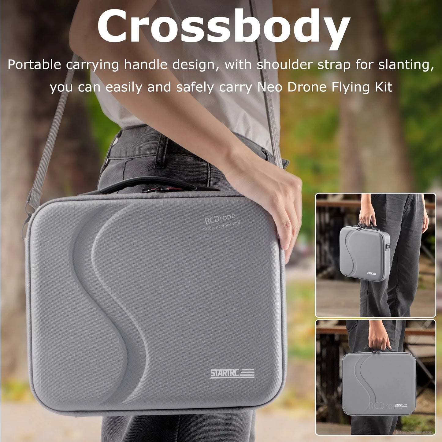 StartRC Shoulder Bag, STARTRC crossbody bag with handle and shoulder strap for secure, portable transport of Neo Drone Flying Kit. Durable design protects equipment on the go. (24 words)