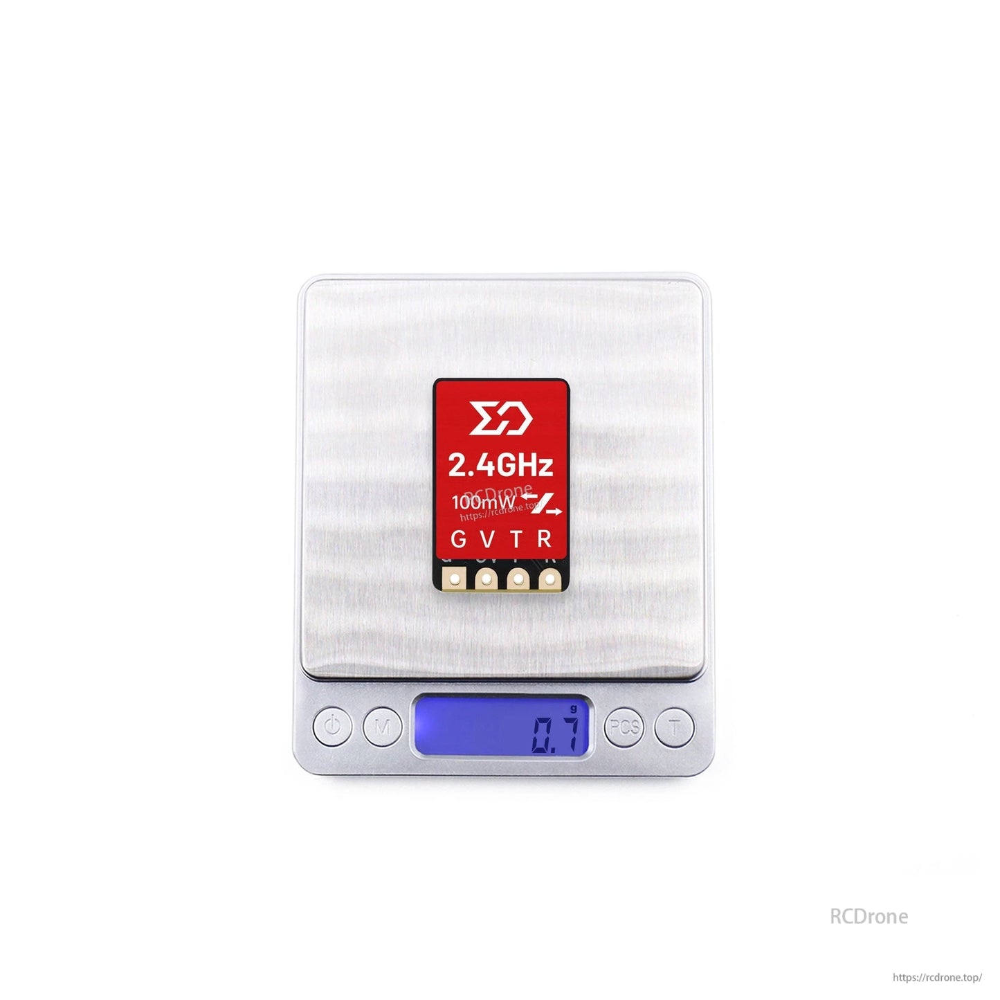 Receiver placed on digital scale showing weight measurement display