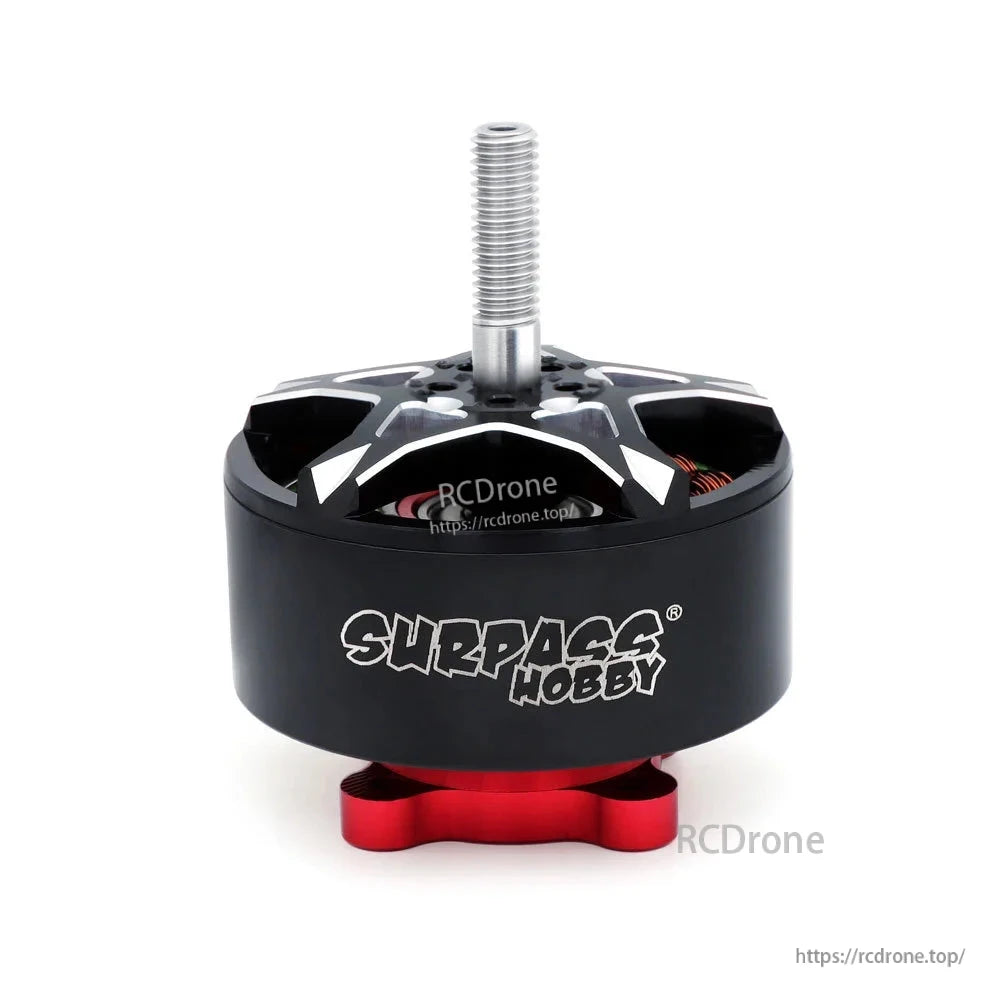 Front view of Surpass Hobby BAT series motor with tall threaded shaft and black can housing