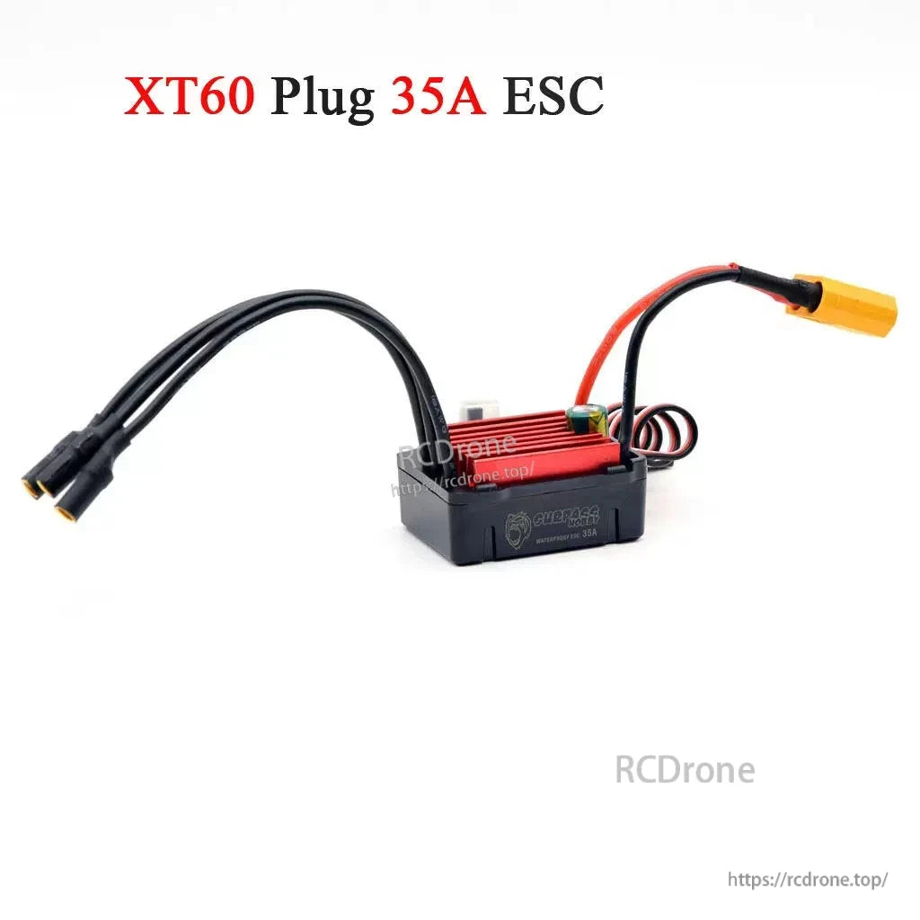 KK 35A brushless ESC with XT60 plug, three motor bullet connectors and receiver lead, red heatsink