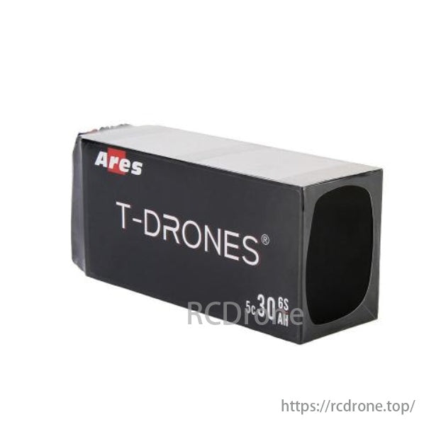 Ares T-DRONES packaging: black with white text, featuring a large circular side opening.