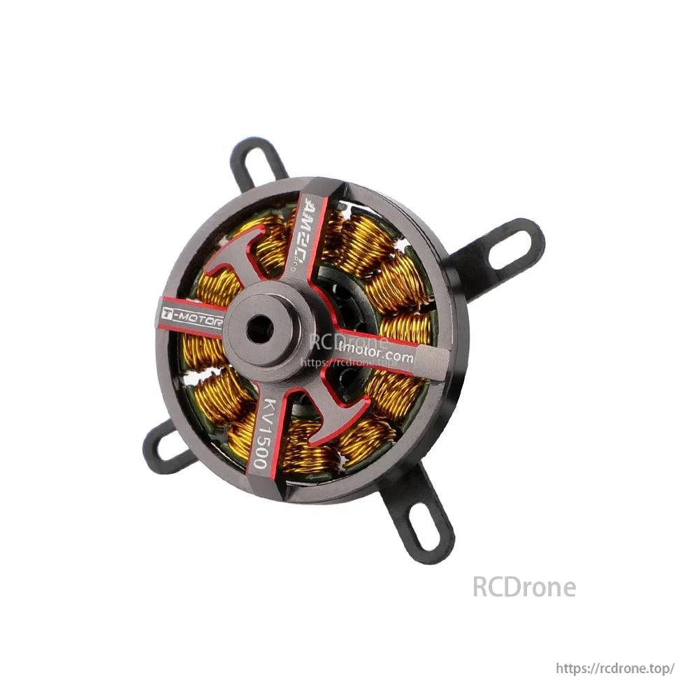 T-Motor brushless outrunner motor with exposed copper windings, KV1500 marking, and four slotted mount tabs