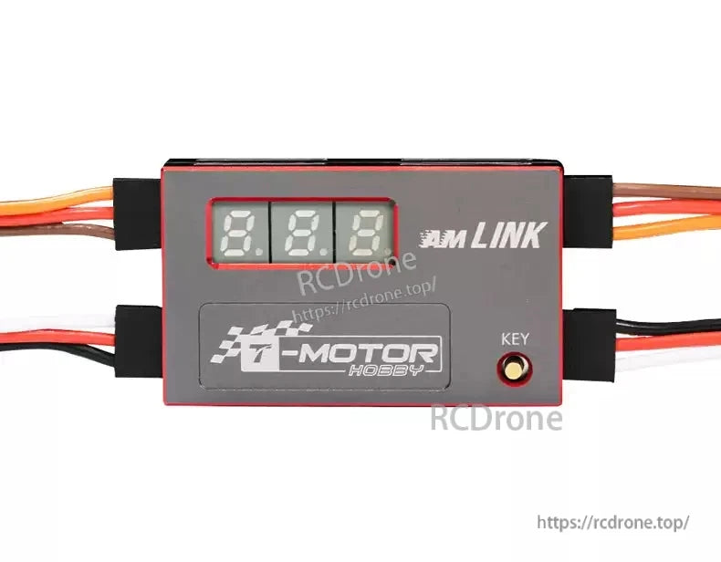 T-Motor AM LINK programming module with 3-digit LED display and key button, wired connectors on both sides