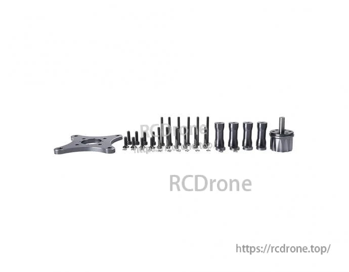 T-Motor mounting hardware kit with metal plate, screws, standoffs, and spacer set on a white background