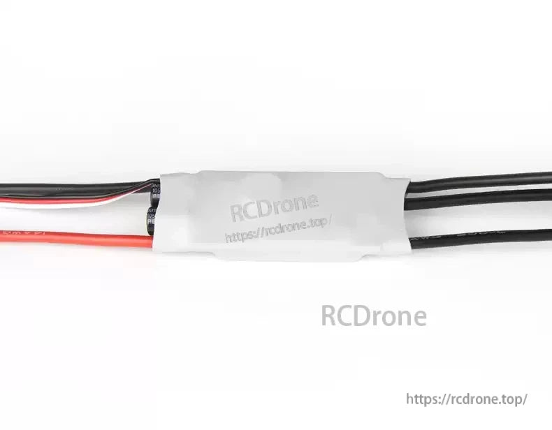 T-Motor AT40A ESC, T-Motor AT40A electronic speed controller (ESC) wrapped in white heatshrink with input and motor wires
