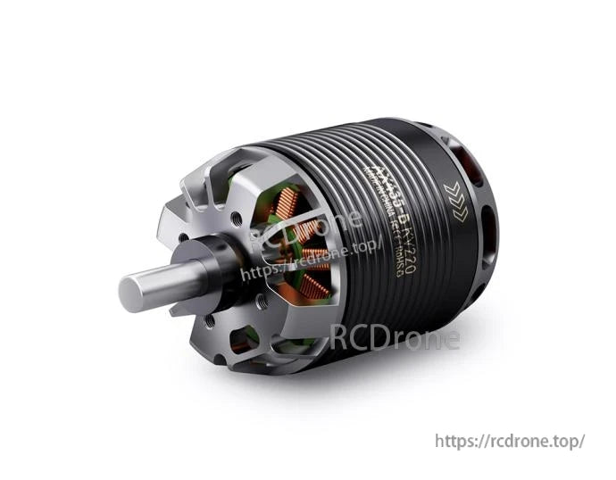 T-Motor brushless outrunner motor with finned black housing, exposed copper windings, and front shaft