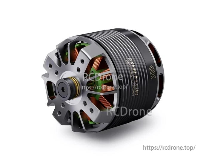 T-Motor brushless outrunner motor with silver mounting face, black ribbed housing, and visible copper windings