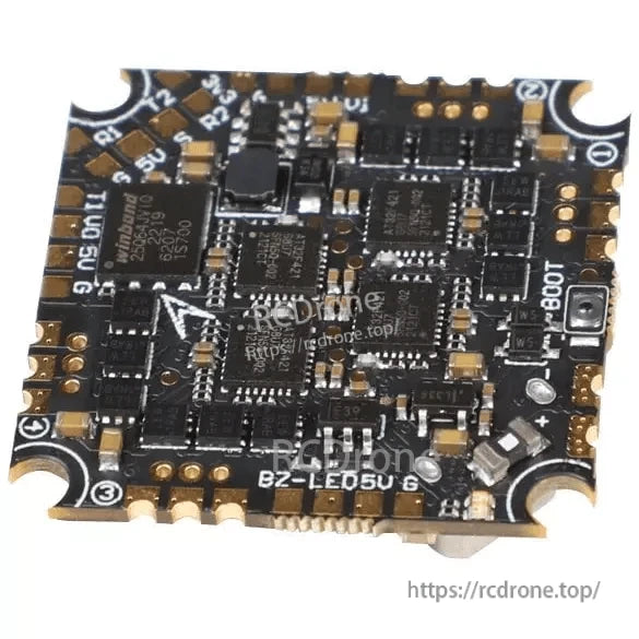T-Motor F411 1S AIO 4in1 ESC, T-Motor F411 1S AIO flight controller board with 4-in-1 ESC layout, BOOT button and solder pads