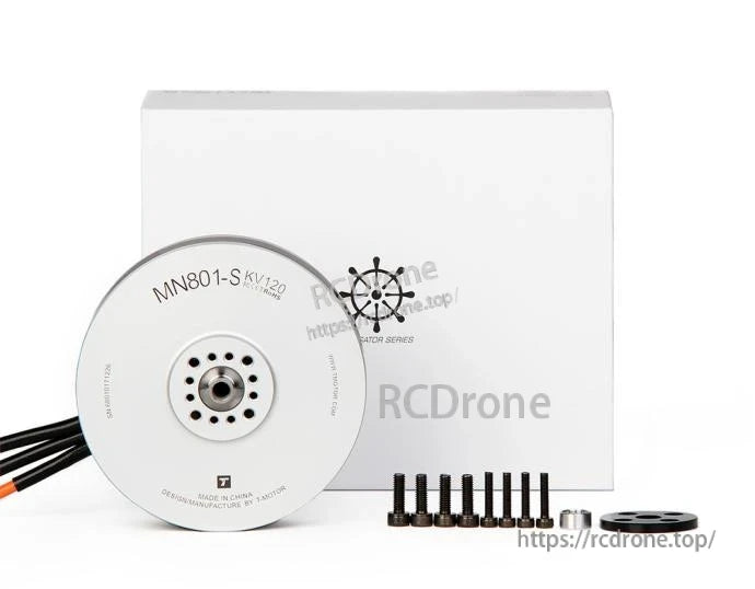 T-Motor MN801-S KV120 brushless motor with mounting screws and retail box