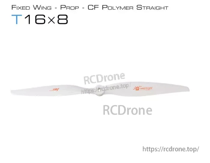 T-Motor T16*8 Black Carbon Polymer Propeller, T-Motor T16x8 fixed-wing CF polymer straight propeller with T-Motor logo on blade