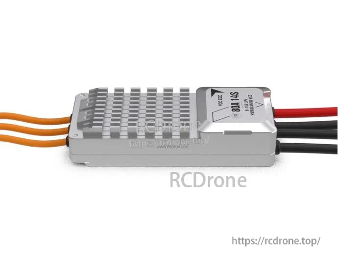 T-Motor V80A 14S UAV FOC ESC with finned aluminum heatsink, 80A label, and red/black power leads