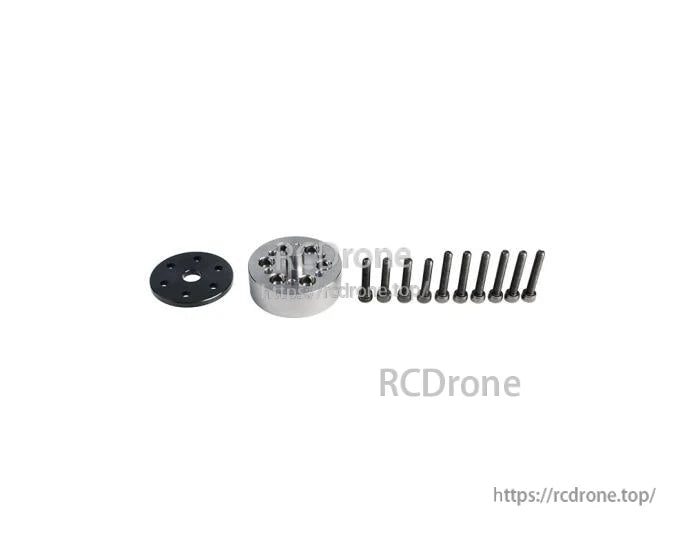 T-Motor hardware kit with round aluminum mount plate, black spacer disc, and a set of hex screws