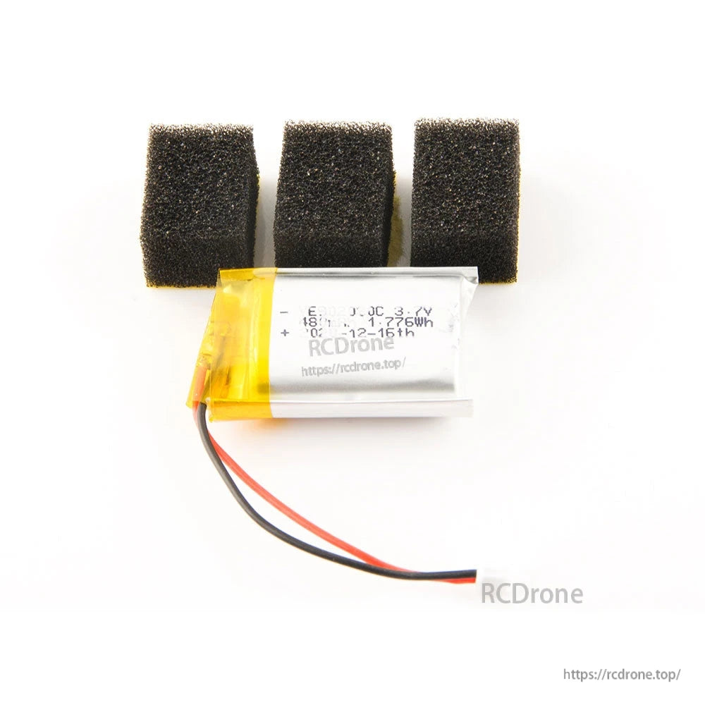 T8 Pro Battery replacement pack with 3.7V 1000mAh LiPo cell, lead wires, and three foam pads