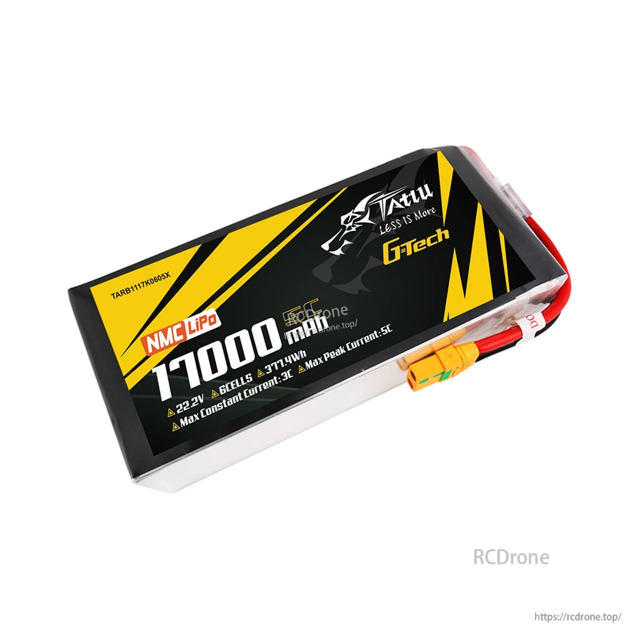 TATTU G-Tech 6S1P 17000mAh 22.2V 5C LiPo battery with NMC chemistry, 371.4Wh, XT90S connector, ideal for drones, supports 3C continuous and 5C peak discharge.