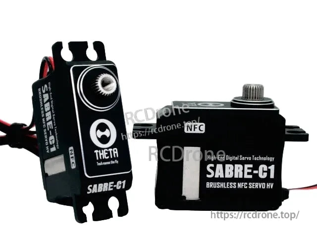 THETA Sabre-C1 NFC HV Mini Brushless Servo, THETA Sabre-C1 mini brushless HV servo with metal output spline and NFC marking on black case