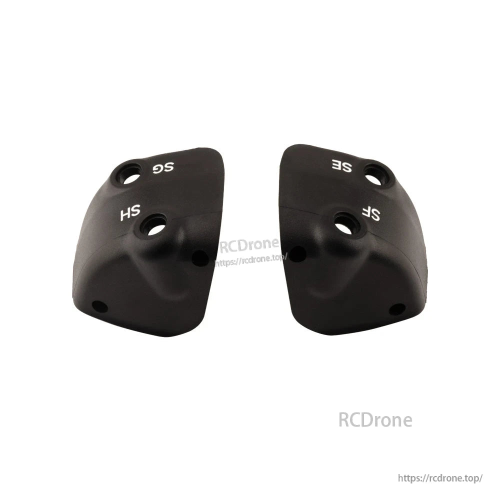 Black side mount set rear/underside view with two top holes and side openings