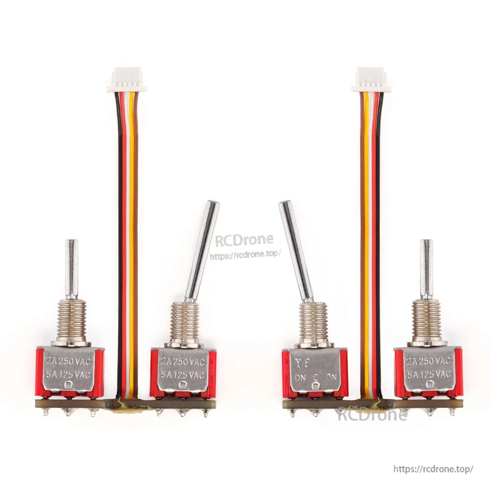 TX16S Replacement SF + SH switch set with 4 toggle switches and 3-wire leads, front view