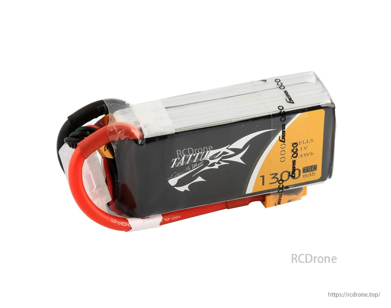 Tattu 1300mAh 3S 75C LiPo battery pack with 11.1V label, red/black power leads and balance connector