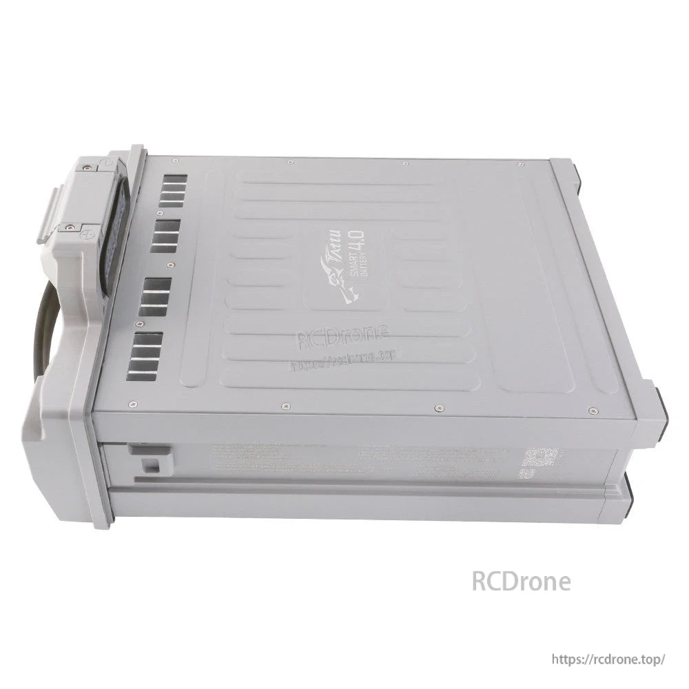 Tattu 4.0 LiPo Smart Battery, Tattu 4.0 smart LiPo battery pack in a gray hard case with integrated end housing and handle