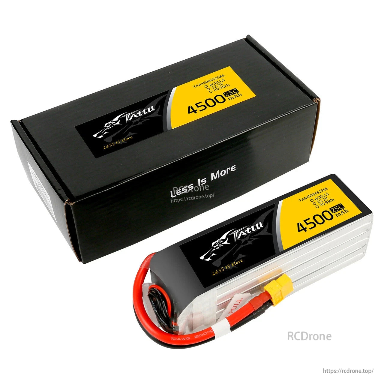 Tattu 4500mAh 6S 22.2V 25C LiPo battery pack with yellow XT60-style connector and retail box