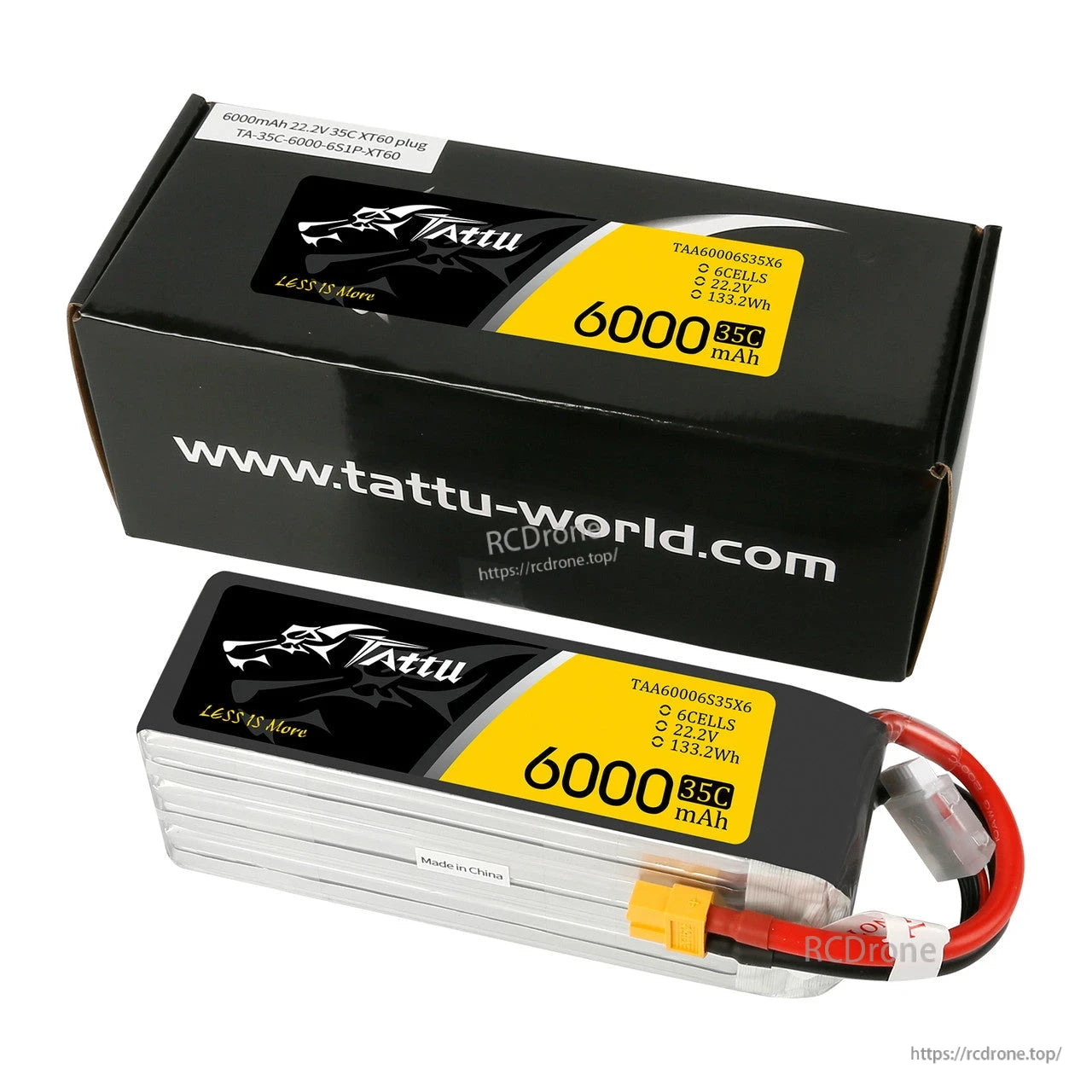 Tattu 6S 6000mAh 35C 22.2V LiPo Battery, Tattu 6S 22.2V 6000mAh 35C LiPo battery pack with XT60 connector and retail box