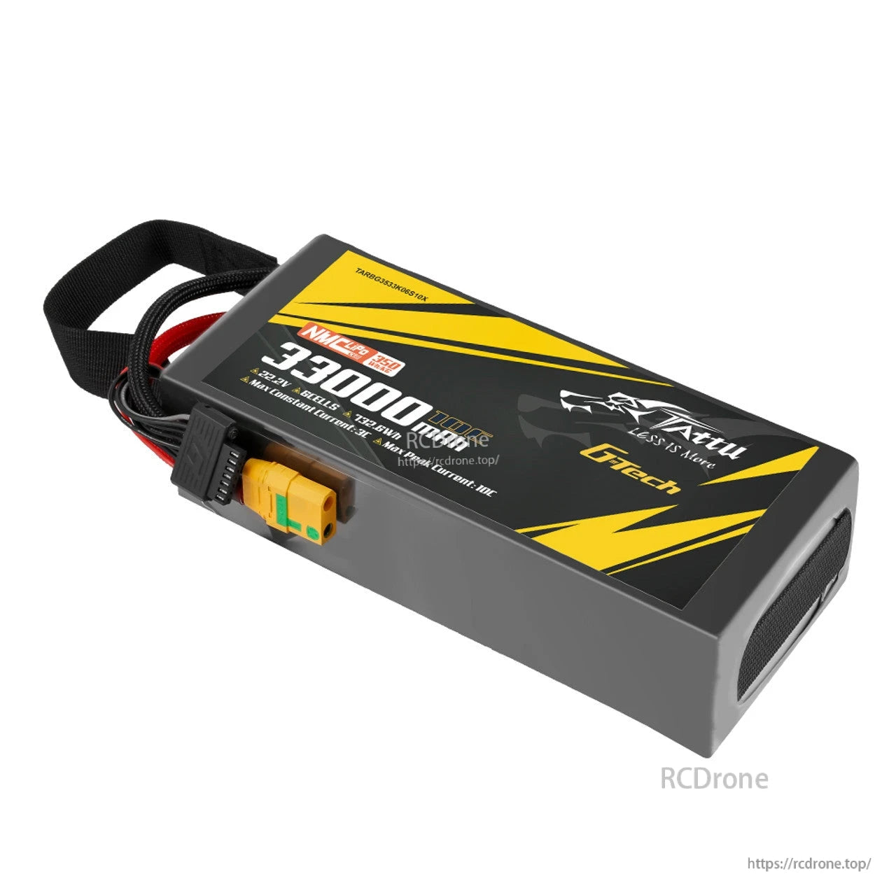 Tattu 6S1P 33000mAh 22.2V 10C LiPo battery with G-Tech semi-solid state, XT90-S connector, 350Wh/kg energy density, 30C continuous/100C burst discharge, NMC technology.