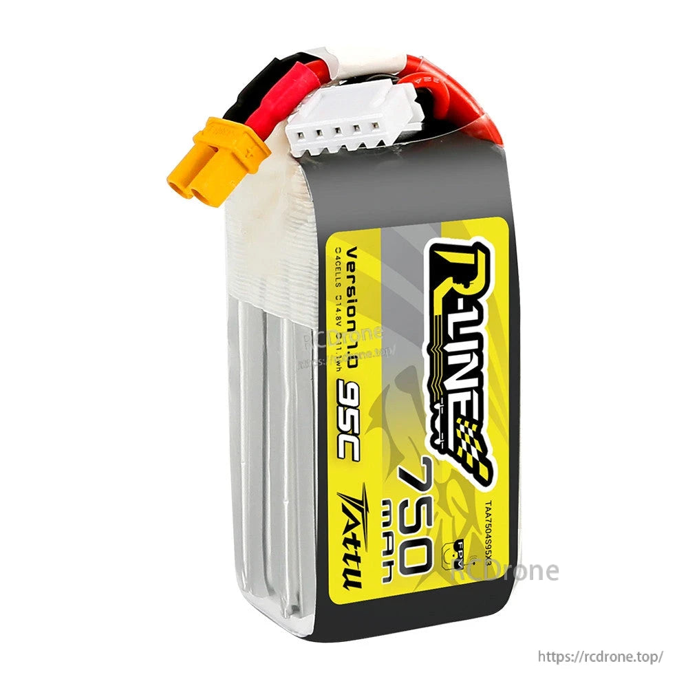 Tattu R-Line 750mAh 4S 14.8V 95C LiPo Battery, Tattu R-Line 750mAh 4S 14.8V LiPo battery with XT30 plug, balance lead, and 95C Version 4.0 label