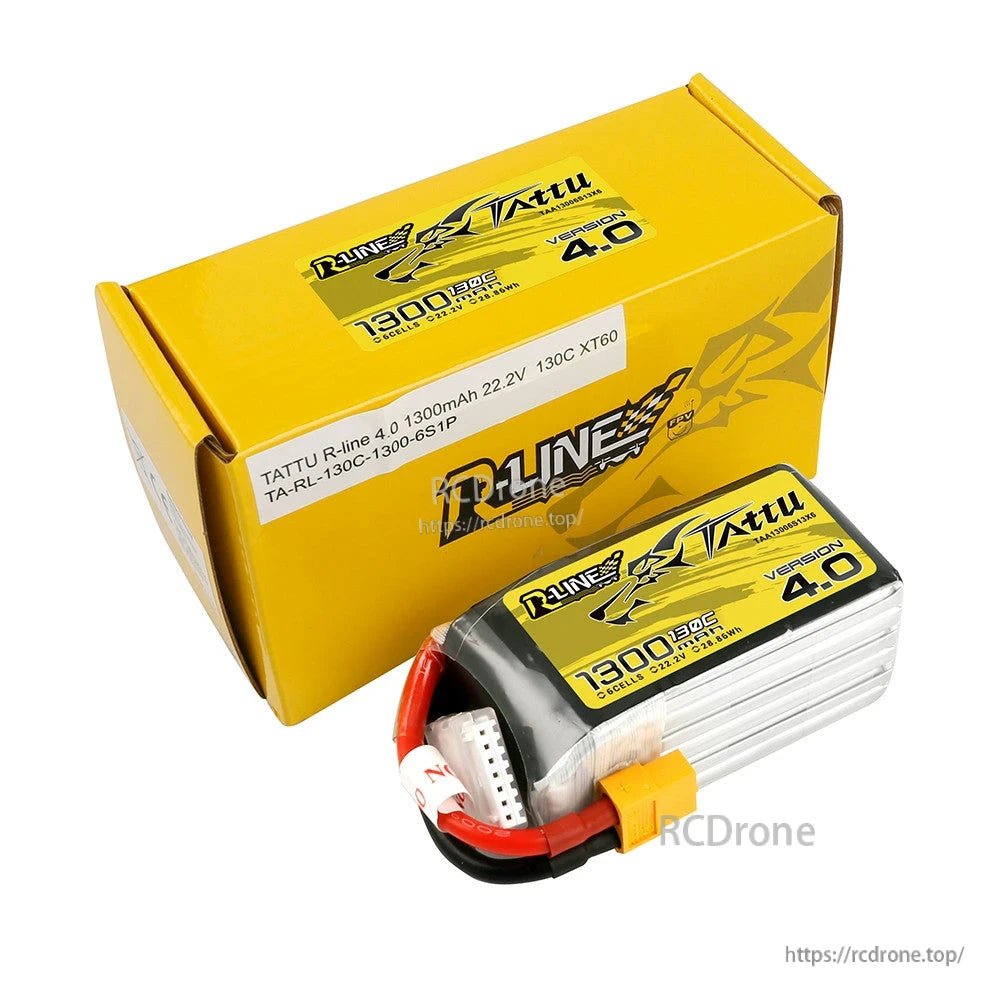 Tattu R-Line V4.0 LiPo Battery, Tattu R-Line V4.0 1300mAh 6S 22.2V LiPo battery with XT60 connector and balance lead, with box