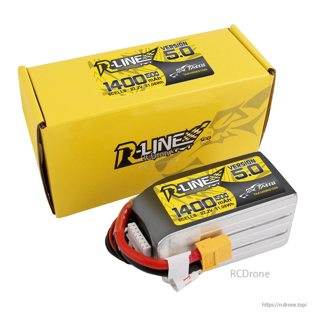Tattu R-Line V5 1400mAh 6S 22.2V LiPo battery pack with XT60 connector and balance lead, in box
