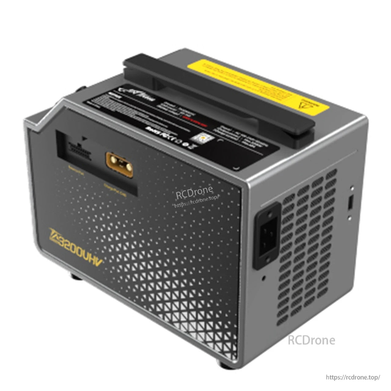 Tattu TA3200UHV Dual-Channel Smart Charger, Tattu TA3200UHV smart battery charger with carry handle, front XT60 output port and side AC power inlet