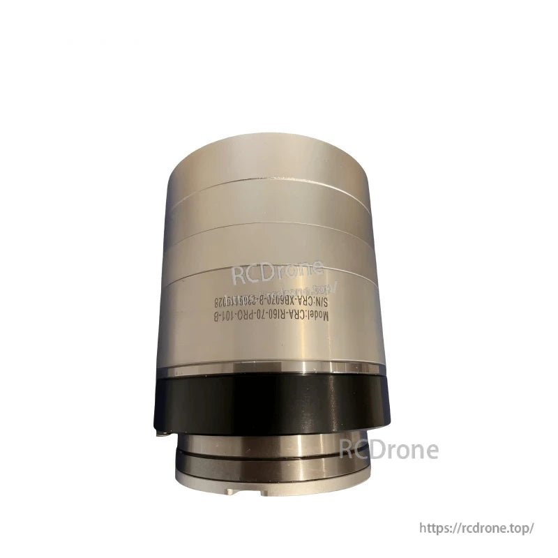 Side profile view of cylindrical joint module with black band and printed model text on the housing