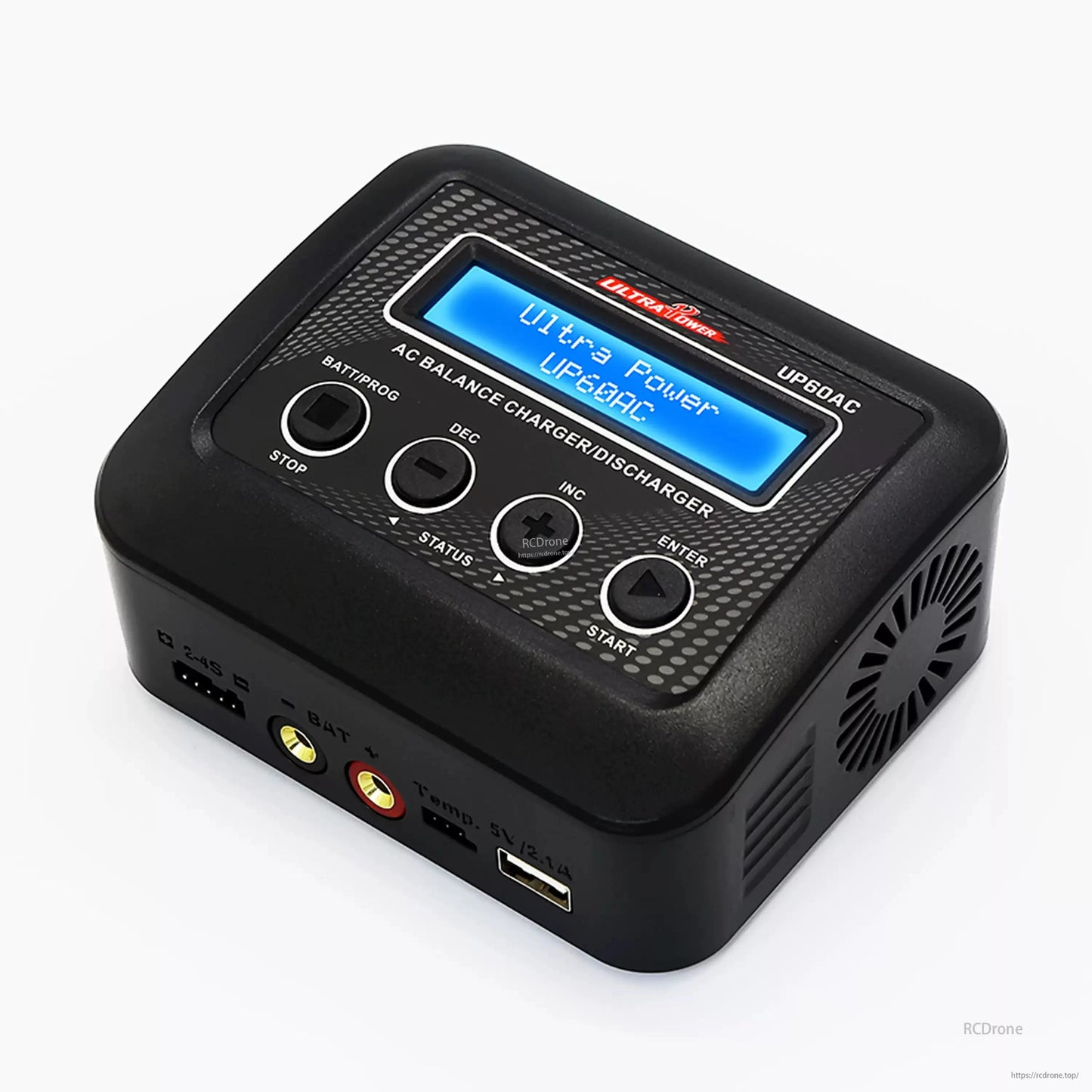 Ultra Power UP60AC 60W 6A AC Balance Charger, The Ultra Power UP60AC is a 60W/6A charger/discharger for 2-4S batteries, featuring an LCD, controls, battery ports, and USB output for versatile, convenient use.