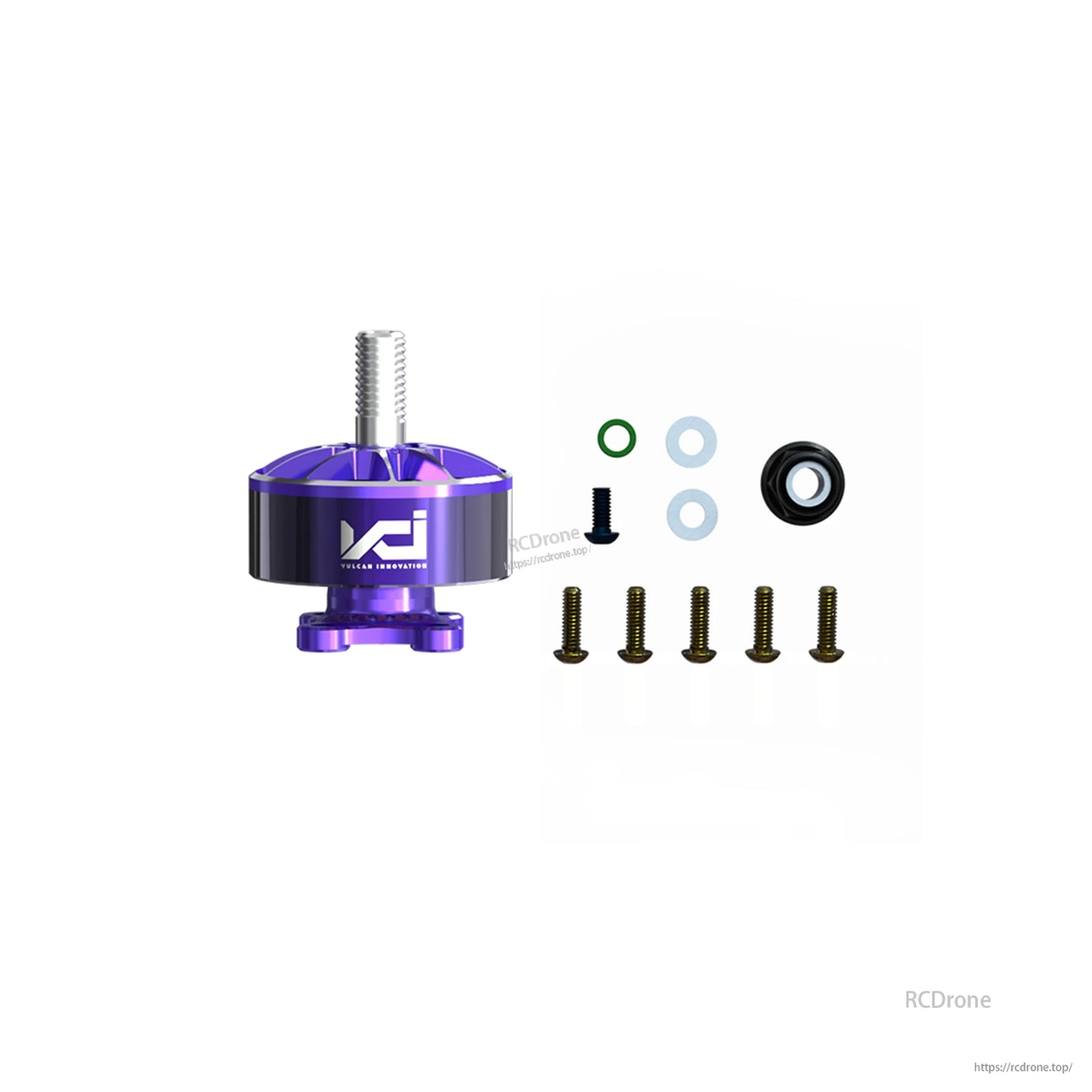 In-the-box contents: purple motor with mounting screws, washers, O-rings and spacer parts